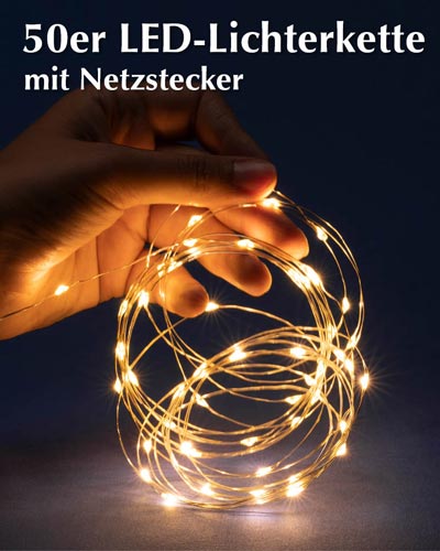 50er LED-Lichterkette mit Netzstecker stark reduziert